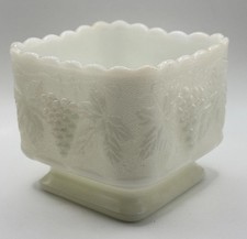 Vintage Anchor Hocking White Milk Glass Harvest Grape Square Footed Planter