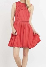Free People Coral Red Birds Of A Feather Embroidered Sleeveless Mini Dress 8