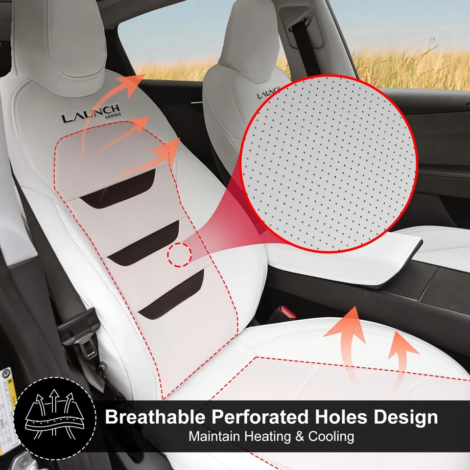  Juego de fundas de asiento para modelo Y enebro cuero napa blanco protector de asiento Foto 3 de 4