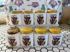 Vtg MCKEE TIPP CITY SPICE SET ORIGINAL METAL RACK Flowers Yellow Lids Set Of 8