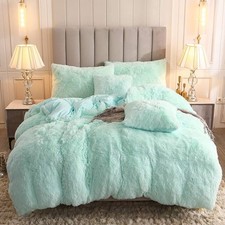 Faux Fur Velvet Fluffy Bedding Duvet Cover Set Down Comforter Quilt Cover wit...