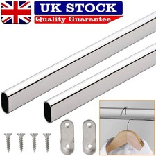 Wardrobe Rail Oval Wardrobe Pole Hanging Tube Bar Clothes Storage Chrome 120cm