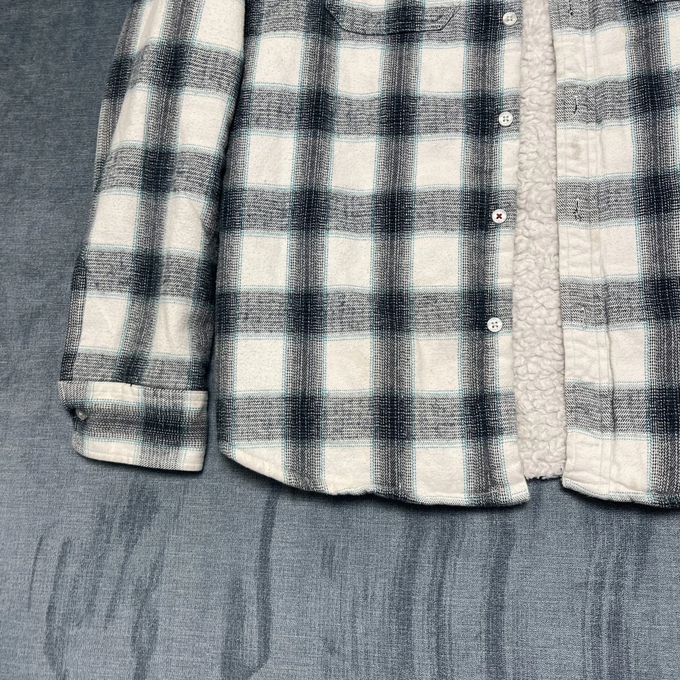 Element Flannel Shirt Jacket Mens Medium White Gray Plaid Sherpa Lined Shacket - Image 3 of 4