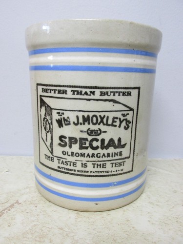 Antike Wm J. MOXLEY'S OLEOMARGARINE Vintage Steinzeug Topf Butter Margarine - Bild 2 von 9