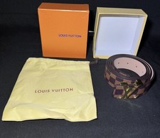 Louis Vuitton Gold Buckle Leather Belt-Size: 120/48 Brown Monogram