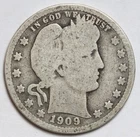 1909 25c Barber Silver Quarter - RAW - Nice Original Coin