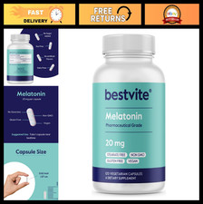 High Dose Melatonin 20mg - 120 Vegan Capsules - Non-GMO, Gluten-Free, Sleep Aid
