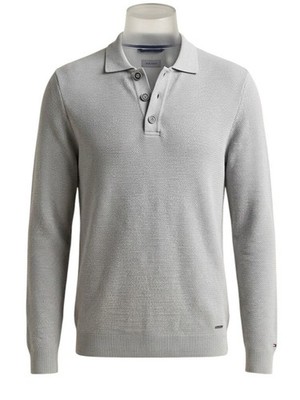 WAM DENIM Le Landeron Grey 100% Cotton Textured Knit Polo Shirt L made in turkey