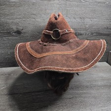 Brown Suede Leather Wide Brim Cowboy Hat Western Costume Renaissance Medieval