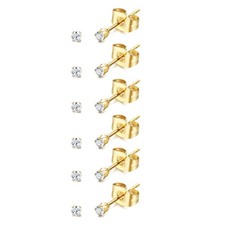 ORAZIO 6 Pairs Tiny 2mm Stainless Steel Stud Earrings For Small, Gold Tone