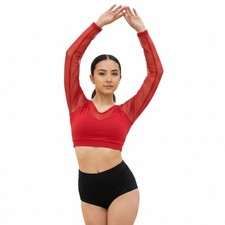 CL Baltogs 2 piece Dance set Red Long Sleeve Crop Top Black High Waist Brief CL