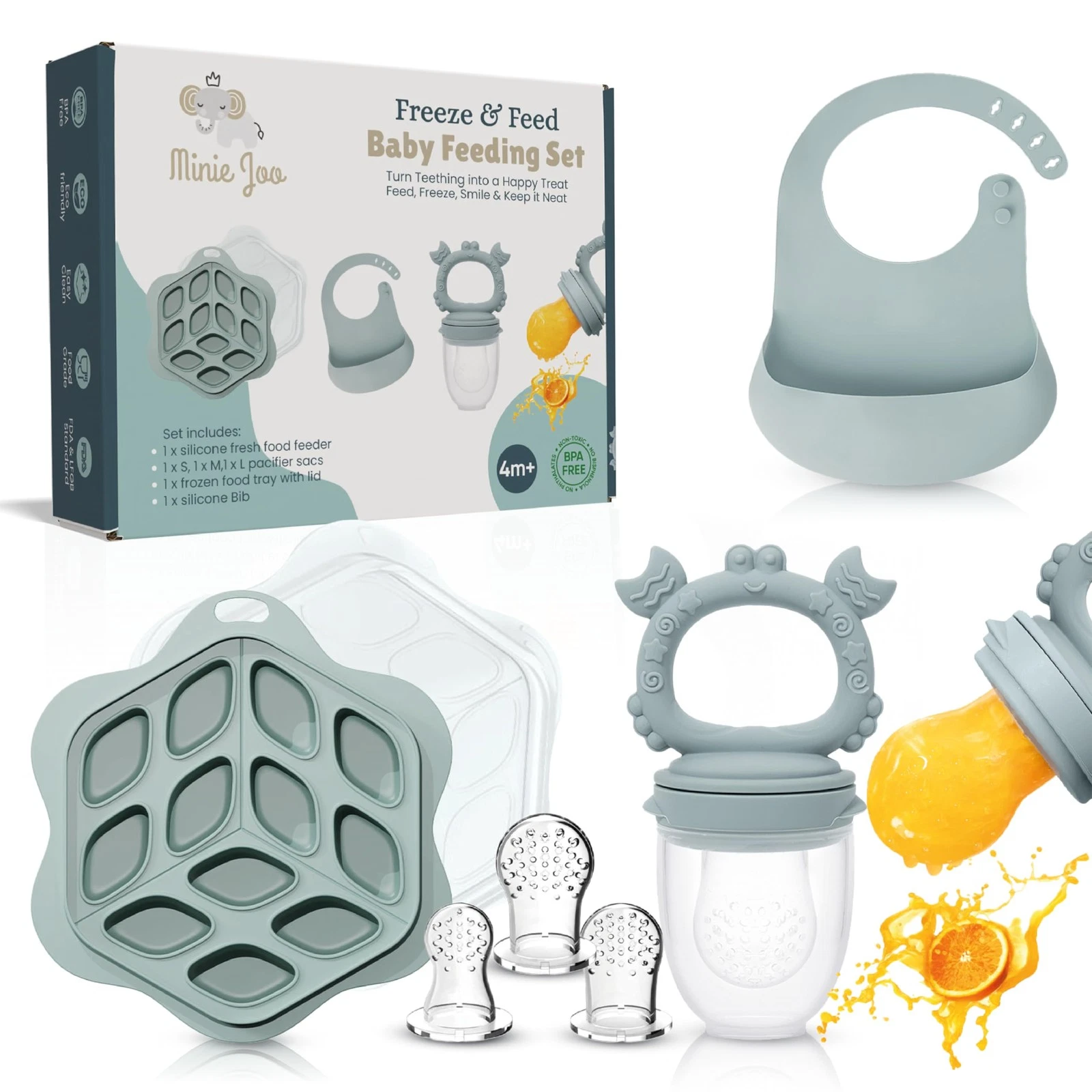 Baby Fruit Feeder & Teether Set – 3-in-1 Food Pacifier, Breastmilk Popsicle T...