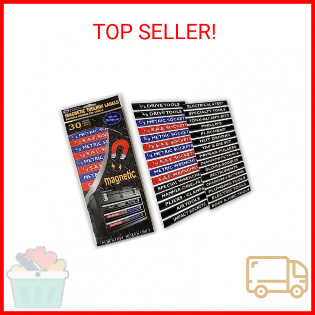 Magnetic Tool Box - Tool Chest Organizer Labels (Blue Edition) Organize Boxes, D