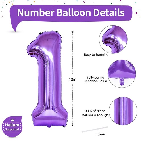 0-9 Foil Balloon Multicolor Ideal for Birthday and Event Home Decor 100cm/40inch - Picture 2 of 66