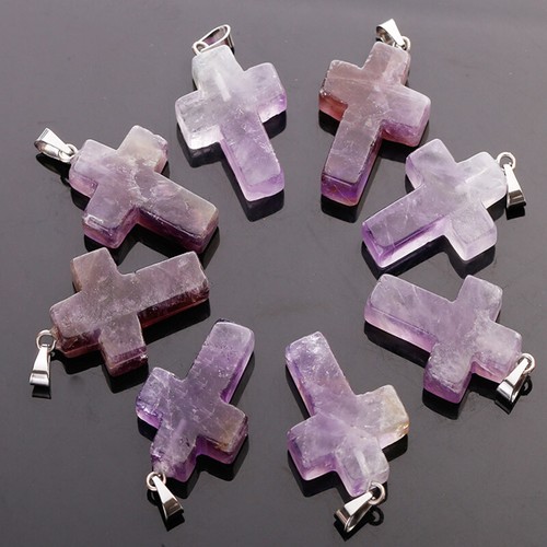 50pcs Natural amethyst crystal stone cross charms pendants for jewelry making