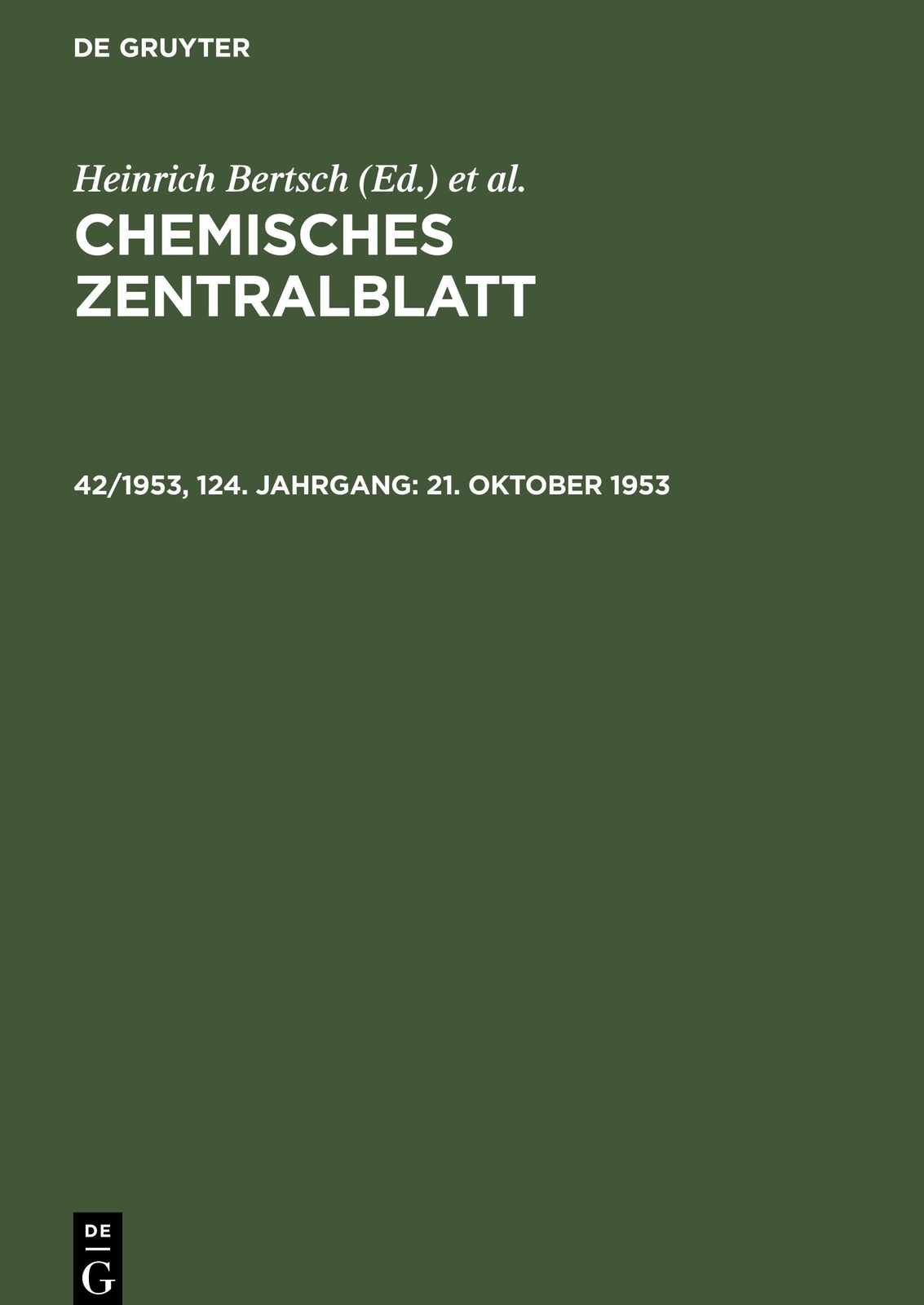 Heinrich Bertsch (u. A.) | 21. Oktober 1953 | Buch | Deutsch | De