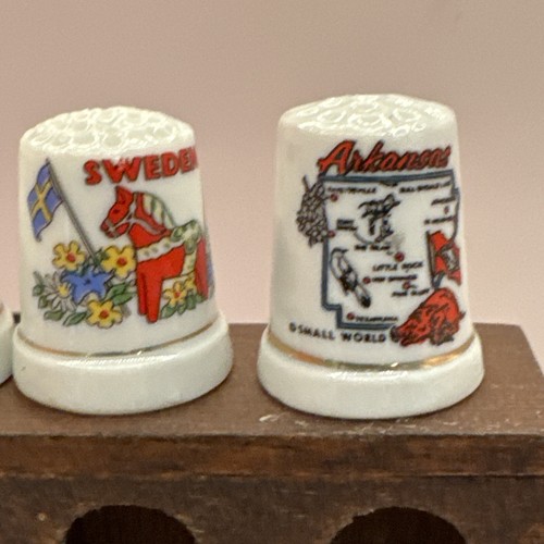 Wooden Thimble Miniature Cabinet display with miscellaneous sewing items. - Picture 5 of 19