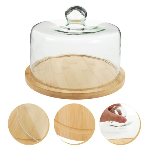 Glass Dome Cake Stand Wooden Dessert Tray Cake Cover Wood Tray - Picture 4 of 12