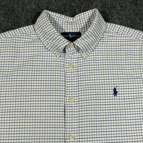 Ralph Lauren Youth 16 Shirt Long Sleeve Button Blue Gingham Checks Blue Pony - Picture 3 of 16