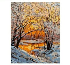 Paint By Numbers Adults kids Snow River Scenery DIY Painting Kit 40x50CM Canvas