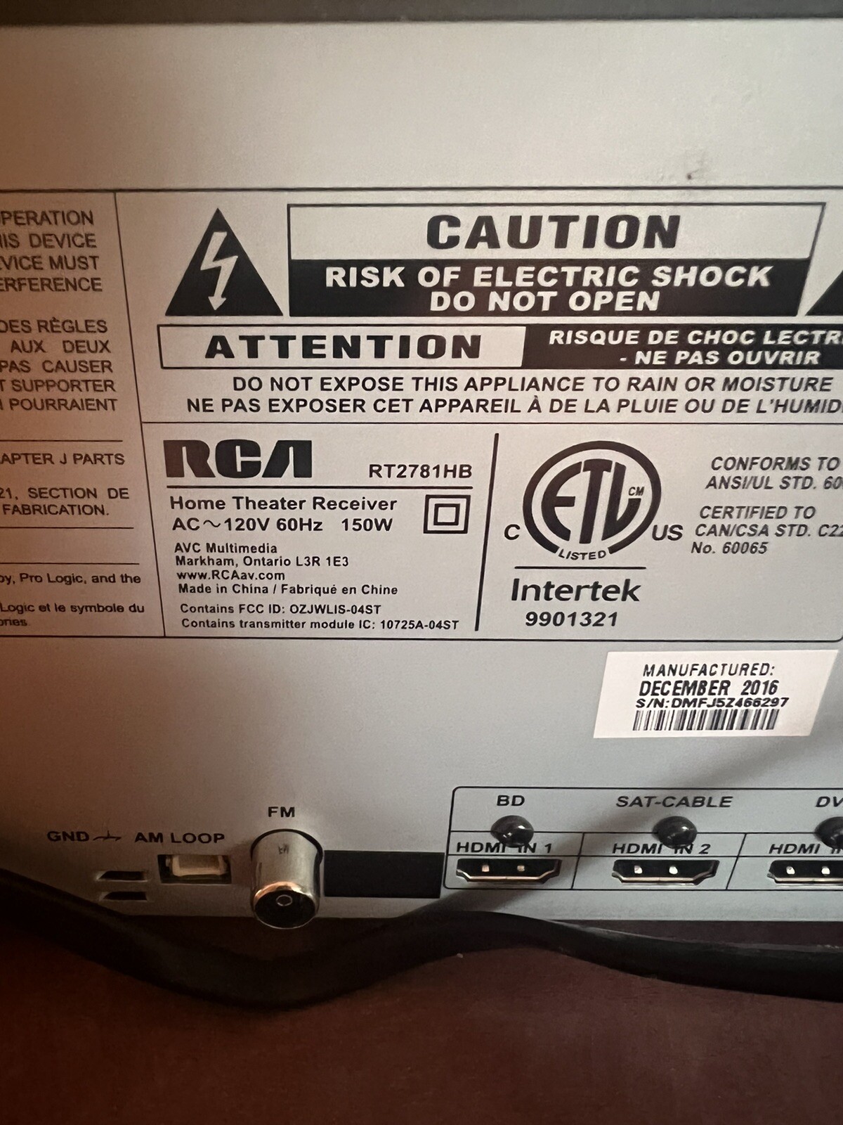 RCA RT2781HB Bluetooth Home Theater Receiver HDMI Digital Bundle w