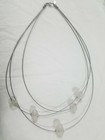 Handblown Glass Wire Necklace Eloise Cotton White Baroque Bead Tri-Cable 20" Ice