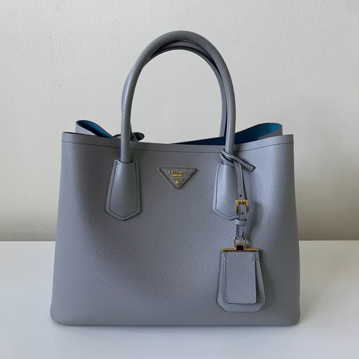 Prada Saffiano Cuir Medium Double Bag in Gray