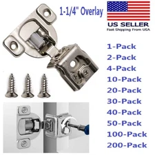 1-1/4" Overlay Soft Close 105 Degree 2 Cam Press in Face Frame Cabinet Hinge Lot
