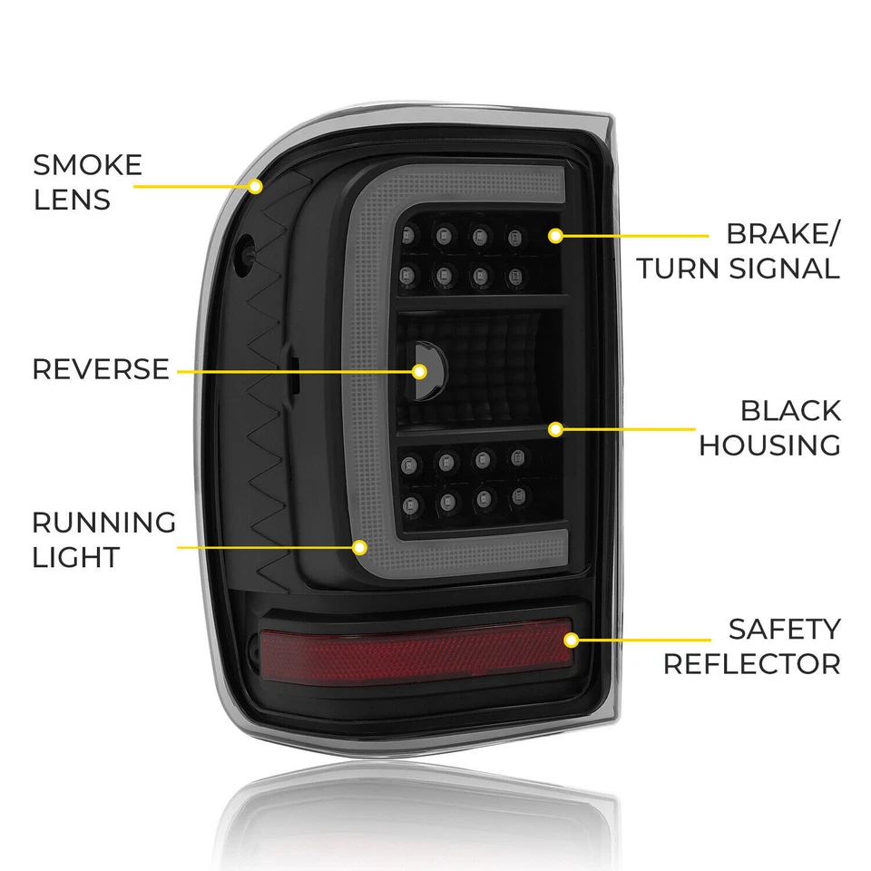 Full LED C Light Bar Tail Lights Brake Rear Lamp For Ford Ranger 2001-2011 Smoke - Image 2 of 4