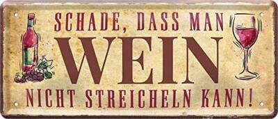 Blechschild Lustiger Spruch  Schade, DASS Man Wein..'' 28x12 cm