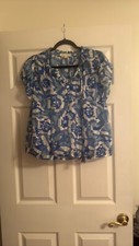 LoveStitch | Floral Puff Sleeve Blouse Blue | Size Medium