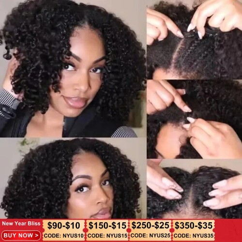 Kinky Curly Human Hair  Upart Wig No Leave Out Thin Part I-Part Wig V-Part Wig - Bild 1 von 19