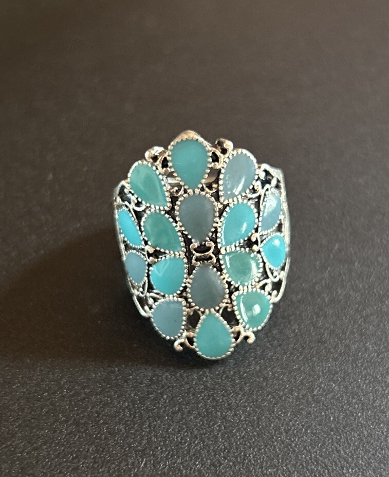 Silver Turquoise Flexible Size Ring - image 1