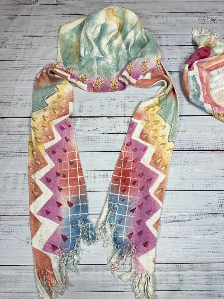 Medieval Renaissance Cape Cloak Hood Long Handmade Hand Painted Fringe Colorful - Image 4 of 4