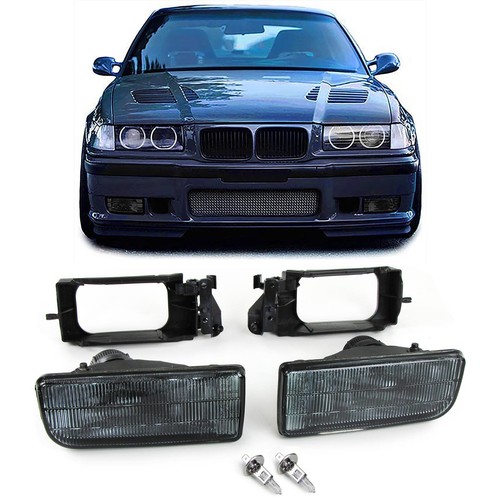 Phares Antibrouillard Noir Fumee Strié Convient pour BMW 3er E36 90-99 Aussi M3