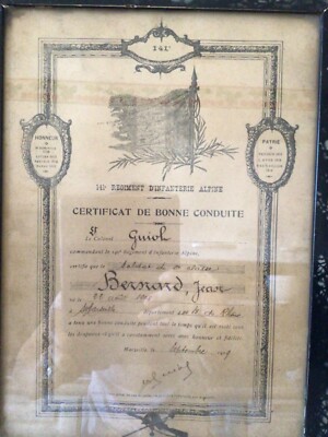 Certificat de bonne conduite. 6e Corps d'Armée, 94e Régiment