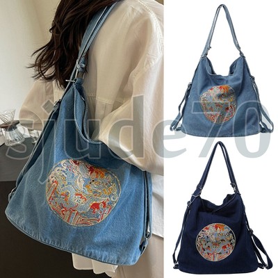 Women Denim Shoulder Bag Tote Jean Backpack Handbags Retro Messenger Travel Hobo