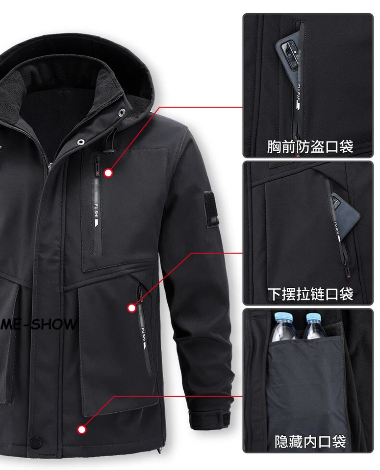2PC Men Winter Jacket Military Uniform Hunting Sets Outfit Coat Pants Waterproof - Image 4 of 4