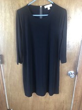 MICHAEL KORS Women's L Black Knit 3/4 Sleeve Jersey Shift Dress Zip Back Logo