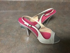 Women  s Kate Spade Silver  Beige Slingback Sandals Heels Size 9M CON55 