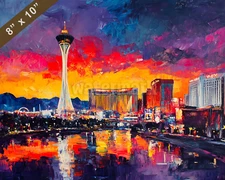 Las Vegas with Stratosphere oil painting 8x10 Print