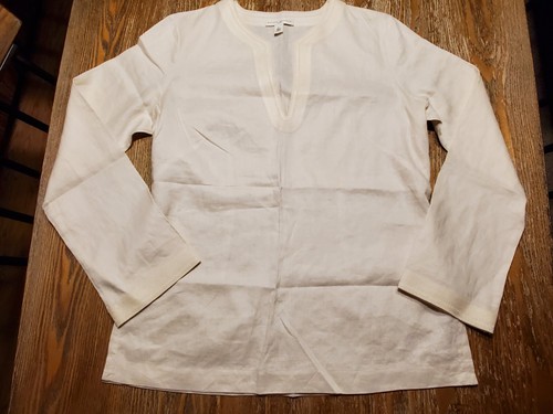 Banana Republic, Vintage Banana Republic Linen Blouse Womens Large Ivory V Neck Pullover Top EUC!