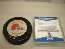 Mike Ricci Signed Quebec Nordiques Hockey Puck Autographed Beckett BAS COA 1A