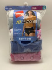 Hanes Womens 10-Pack Cotton Briefs Underwear Panties Colors Prints Size 9