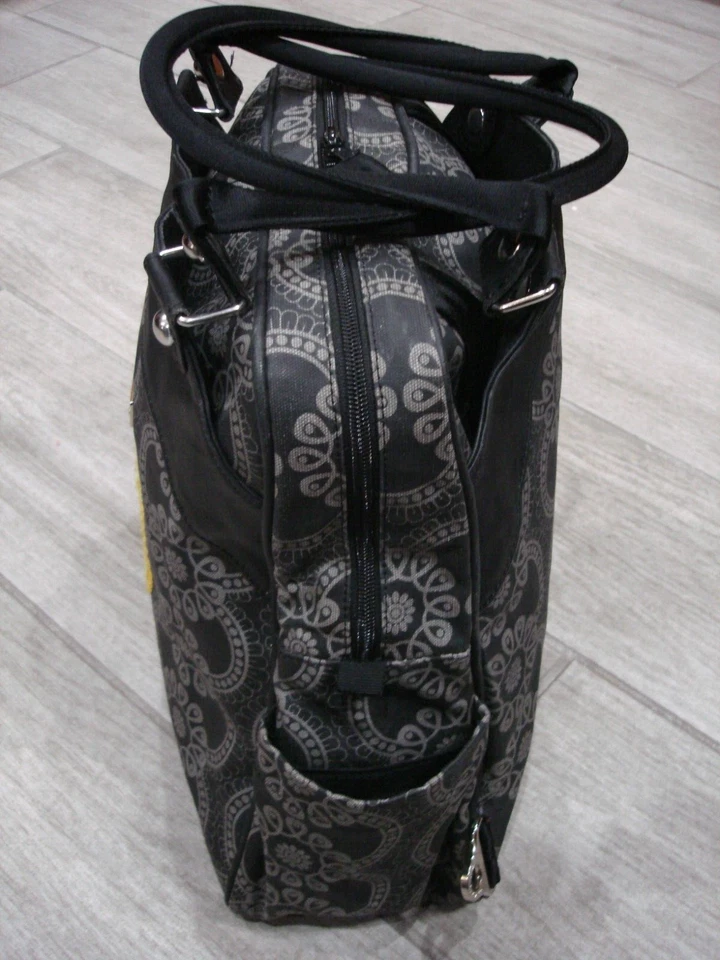 PETUNIA PICKLE BOTTOM 'SASHAY SATCHEL' Black/Grey Canvas Backpack Diaper Bag - Image 2 of 4