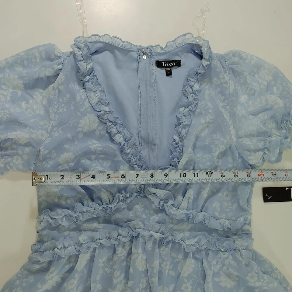 Mameluco Trixxi Azul Claro Floral Volantes con Mangas Abullonadas Talla L Foto 3 de 4