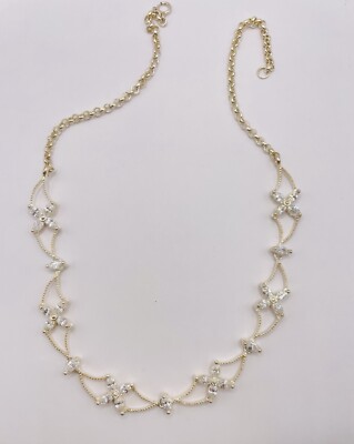 Sterling Silver Crystal Flowers In Lattice Neklace