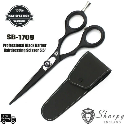 BLACKSMITH LONDON New Hairdressing Scissors Barber Salon Hair Cutting Black 5.5" & Pouch