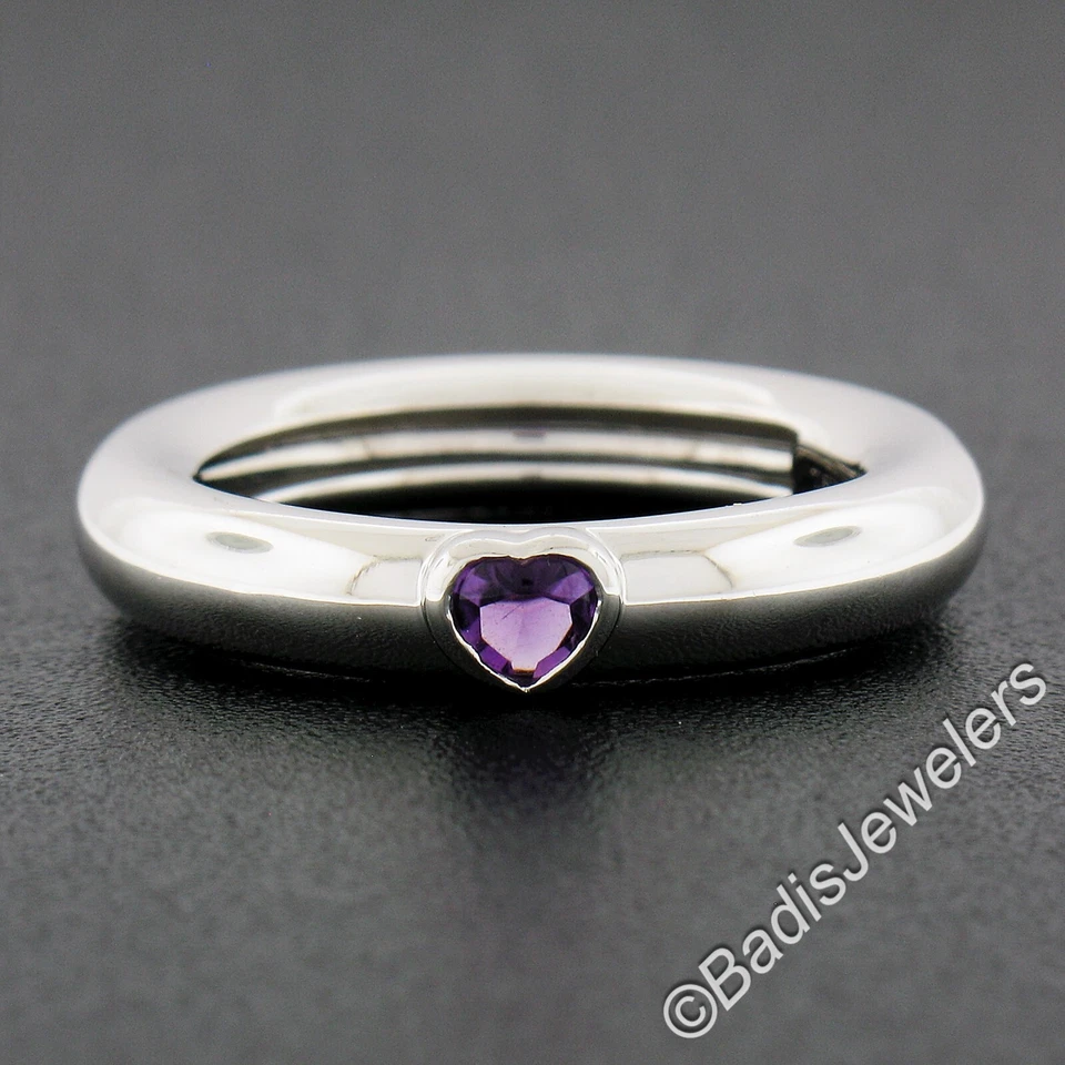 Anillo Tiffany & Co. Oro Blanco 18k Bisel Corazón Amatista Solitario Pulido Banda Foto 4 de 4