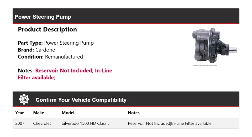 Bomba de dirección asistida clásica Cardone para Chevrolet Silverado 1500 HD 2007 Foto 2 de 4